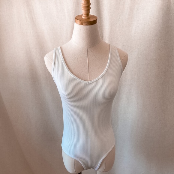 White Ribbed Tank-Top Bodysuit - Picture 2 of 3